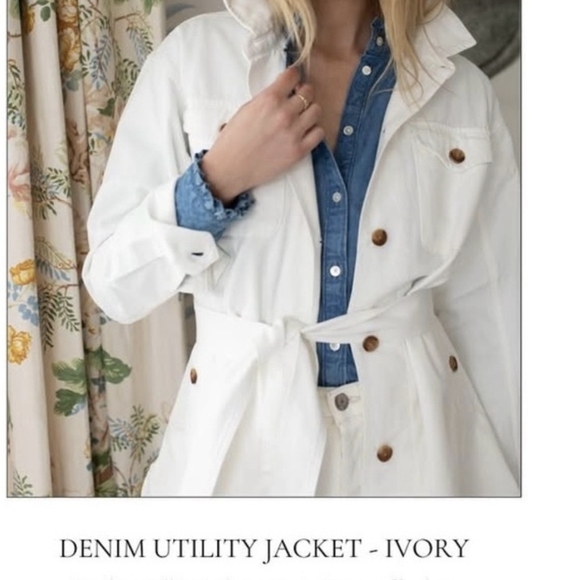 Marea By Liz Joy Jackets & Blazers - Ivory Denim Utility Jacket